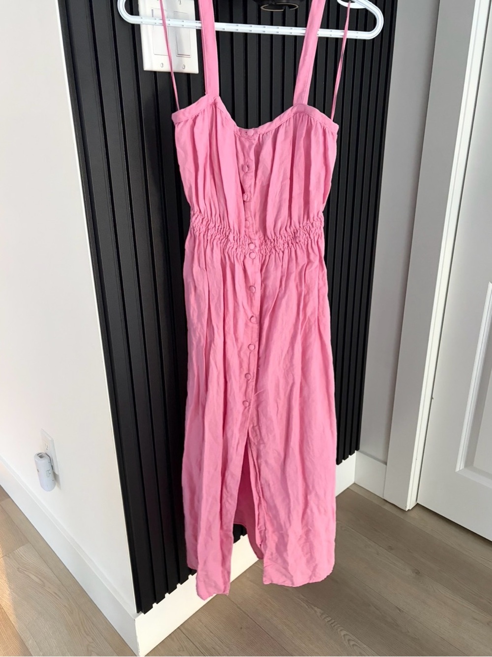 Zara Pink Midi Dress with Front Buttons and Smocked Waist